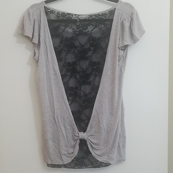 Robin K Tops - See through lace back shirt